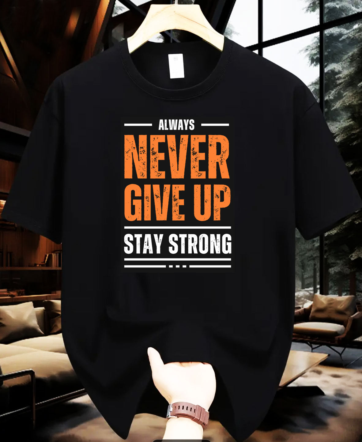 Unisex Never Giveup Stay Strong Printed T-shirt