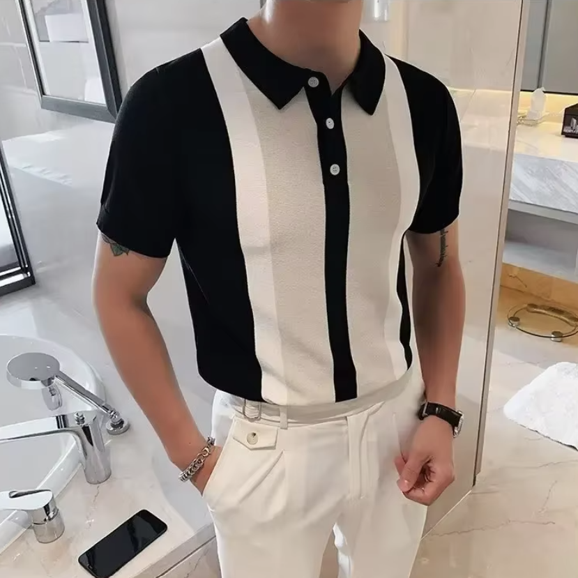 Men's Trendy Summer Striped Polo Shirt Casual Half Sleeve Korean Style T-shirt