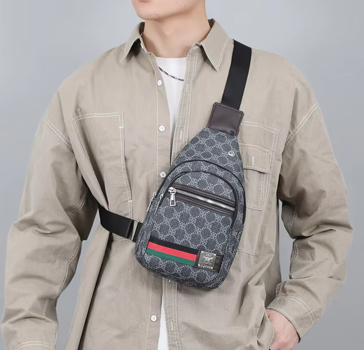 Men's Crossbody Messenger Bag with Earphone Hole